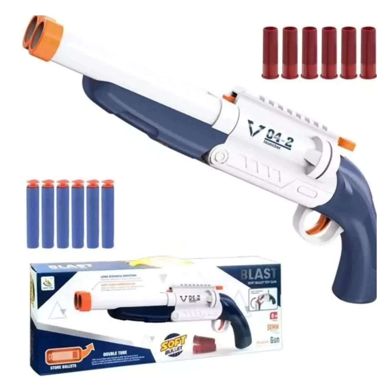 ست تفنگ بازی ناب سل مدل شاتگان دوربین دار پوکه پران تیر ابری کمرشکن کد SUPER GUN SOFT BULLET BT2026C مناسب برای نوجوانان سایز 42*15 سانتی متر