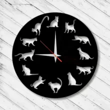 ساعت دیواری عقربه‌ای با نشانگر فانتزی مدل چوبی رفتار گربه