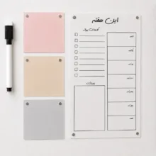 تخته وایت‌برد مدل فارسی سایز 21x30x1 سانتی‌متر به همراه ماژیک و مگنت نوت مجموعه پنج عددی