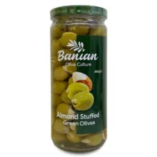 زیتون سبز با مغزی بادام بانیان - 460 گرم بسته 2 عددی