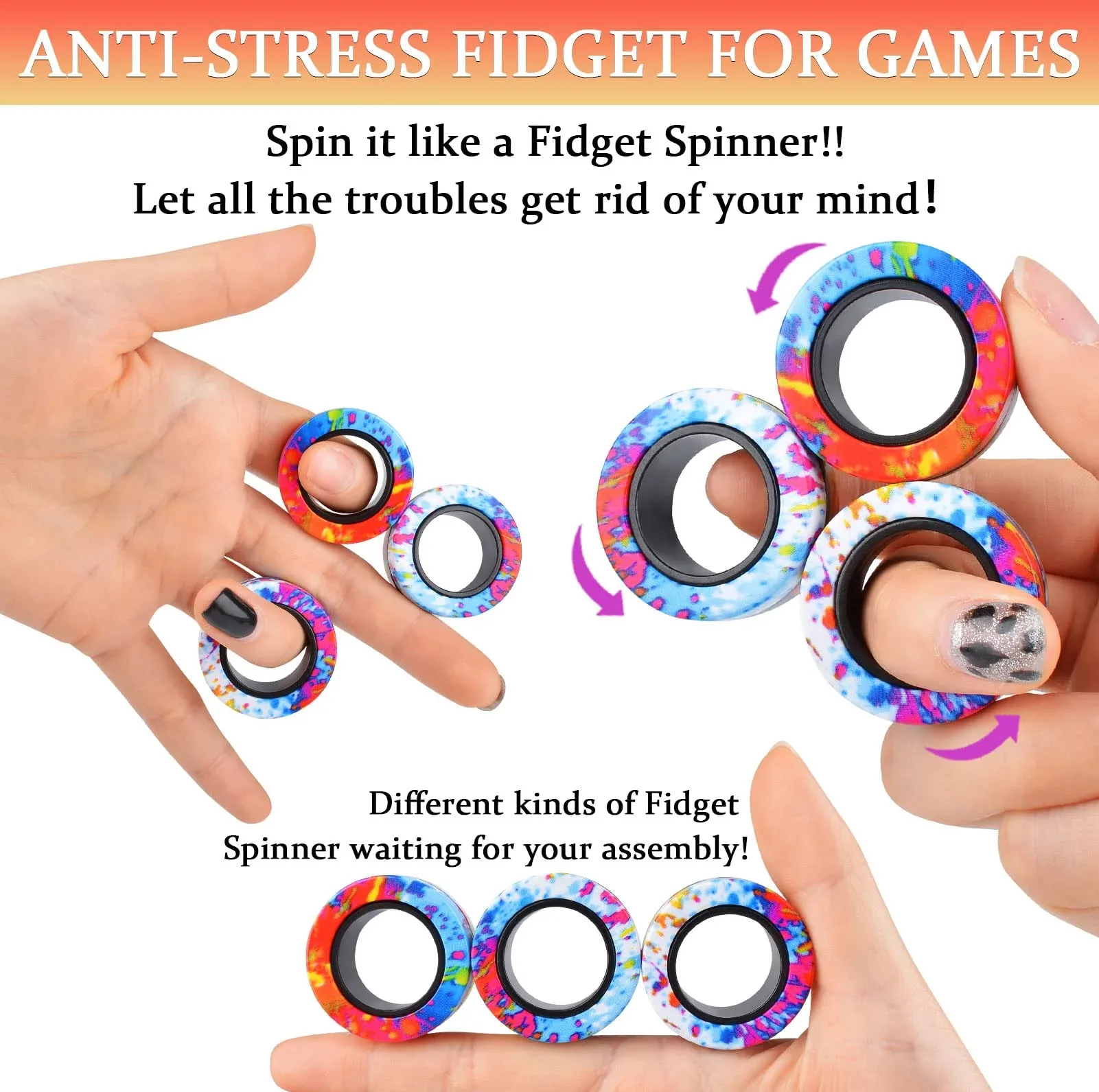 فیجت ضد استرس ریلایف مدل 200 Magnetic Ring طرح حلقه های مغناطیسی بسته ۳ عددی