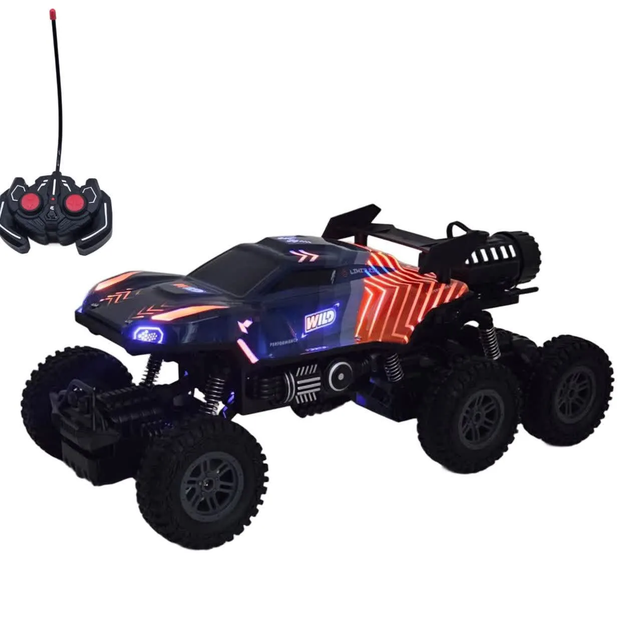 ماشین بازی کنترلی ناب سل مدل آفرود فنری چراغدار دودزا شارژی 6 چرخ 6 کانال کد SPRAY CLIMBING CAR SCALE 1:16 LIGHT FUNCTION 27 MHZ RADIO OPERATION