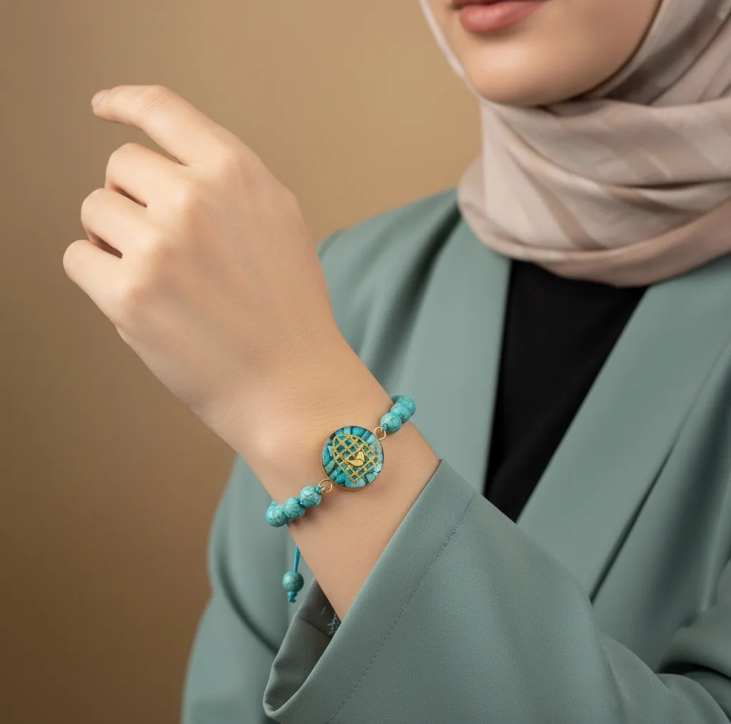ست دستبند و گردنبند دست ساز زنانه آلتین هنر مدل سنگ و روکش طلا مرغ آمین