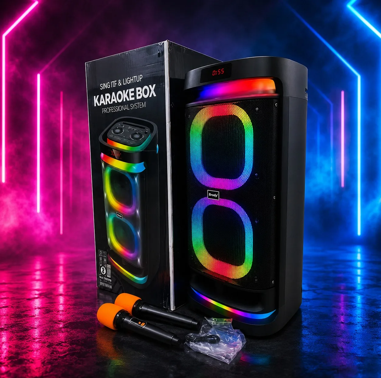 اسپیکر بلوتوثی قابل حمل برودو مدل KARAOKE BOX Dual 8inch