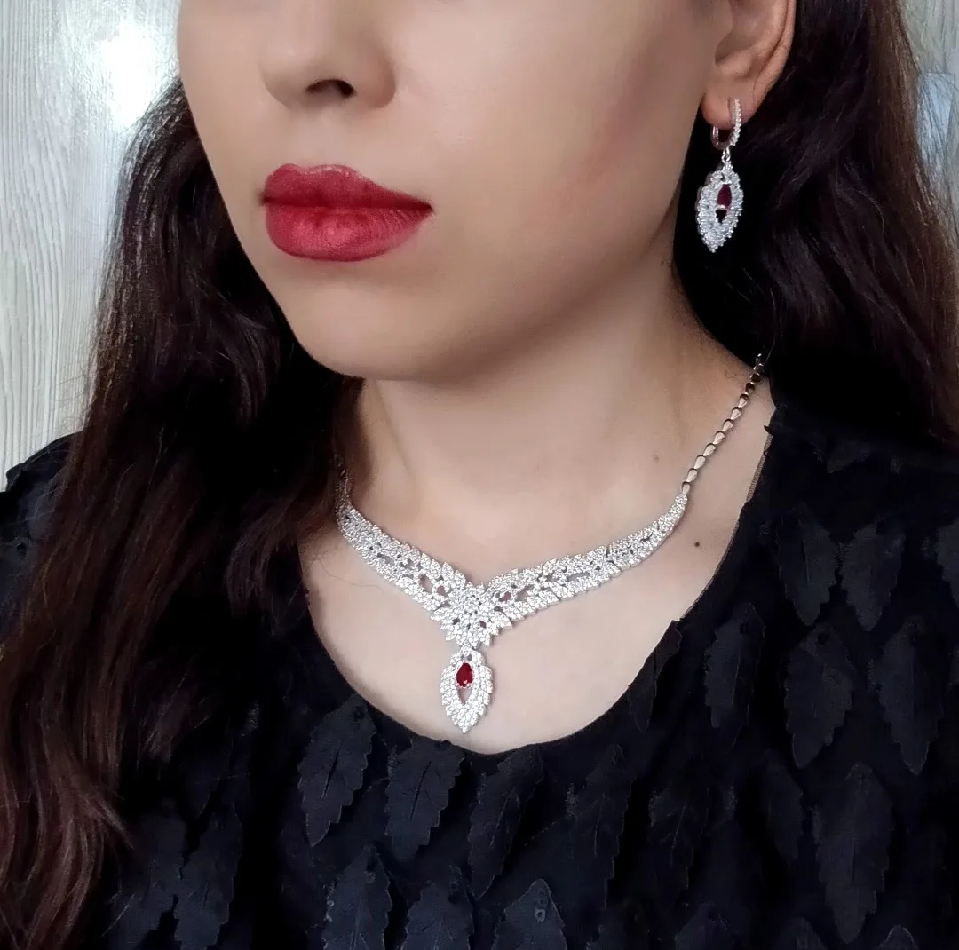 نیم ست زنانه طرح جواهر مجلسی نگین دار