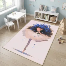 فرش ماشینی 1000 شانه زمینه صورتی حاشیه صورتی مدل اورکوم طرح اتاق کودک کد kids.9015.01