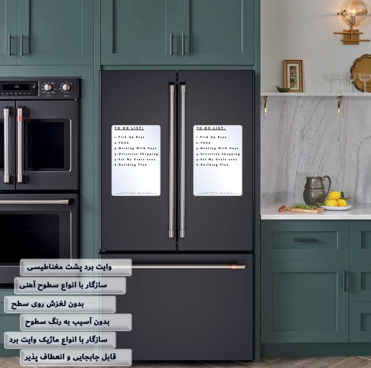 تخته وایتبرد هوم اند فریج مدل TWIN H&F سایز 28x18 سانتیمتر به همراه ماژیک و مگنت مجموعه 10 عددی