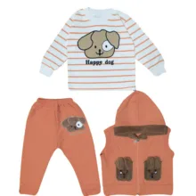 ست 3 تکه لباس نوزادی مدل Happy Dog کد Su3