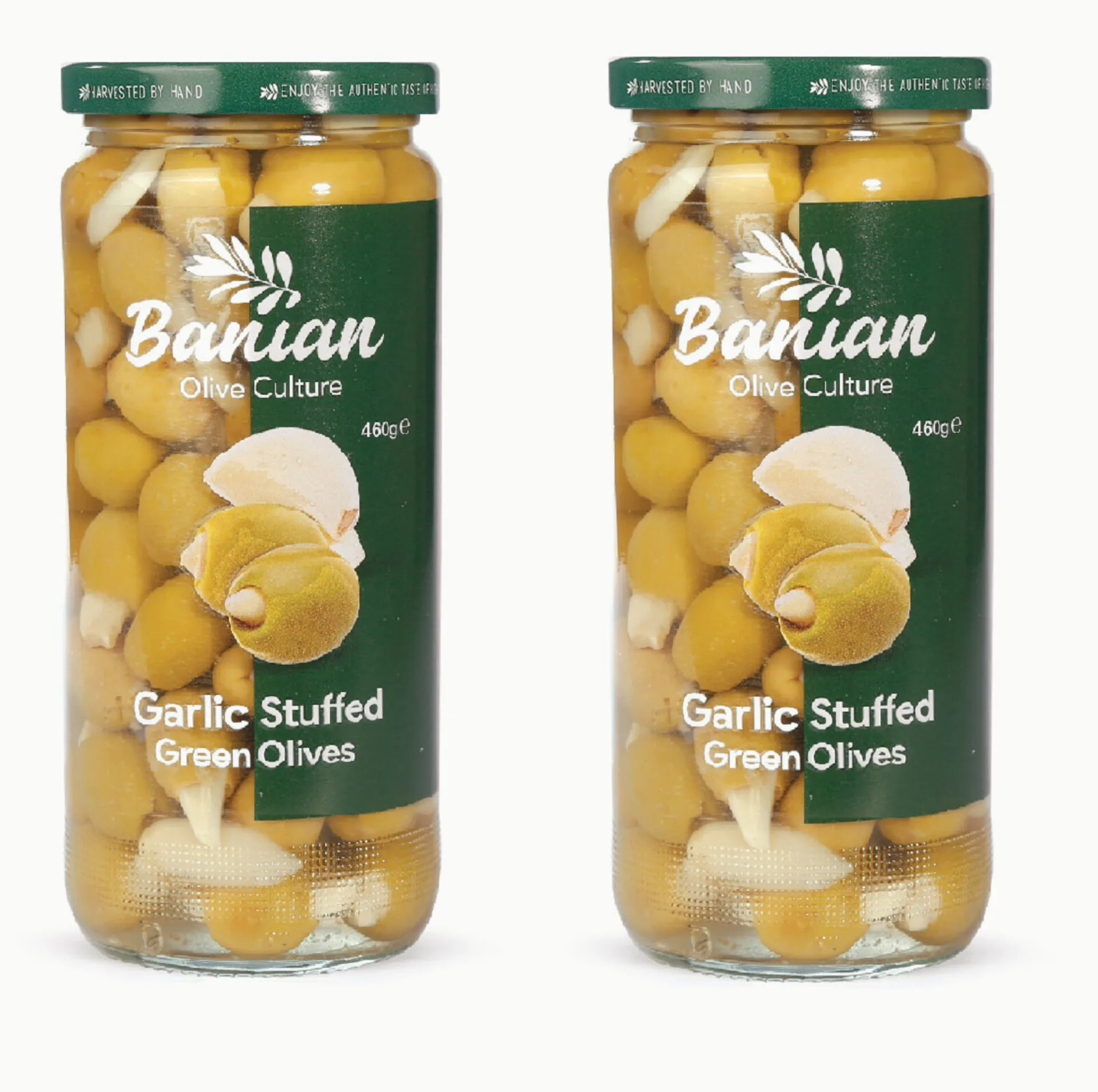 زیتون سبز با مغز سیر بانیان - 460 گرم بسته 2 عددی