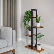 استند گل ایستاده مدل G-15 با پروفیل فلزی مقاوم و طبقات MDF ضدآب، مناسب برای گل‌های آپارتمانی و گیاهان آبی، طراحی استوانه‌ای با استحکام بالا و ابعاد 120x55x25 سانتی‌متر
