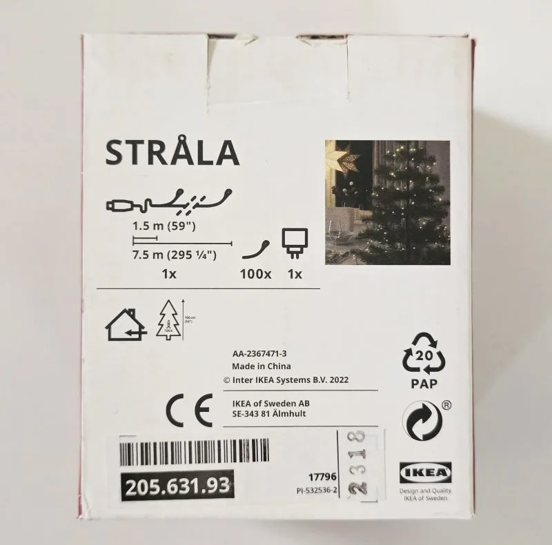 چراغ ریسه ای LED ایکیا مدل STRALA کد 205.631.93 طول 7.5 متر