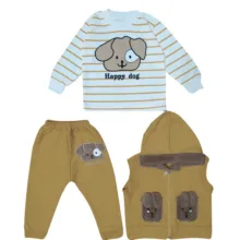 ست 3 تکه لباس نوزادی مدل Happy Dog کد Ne3