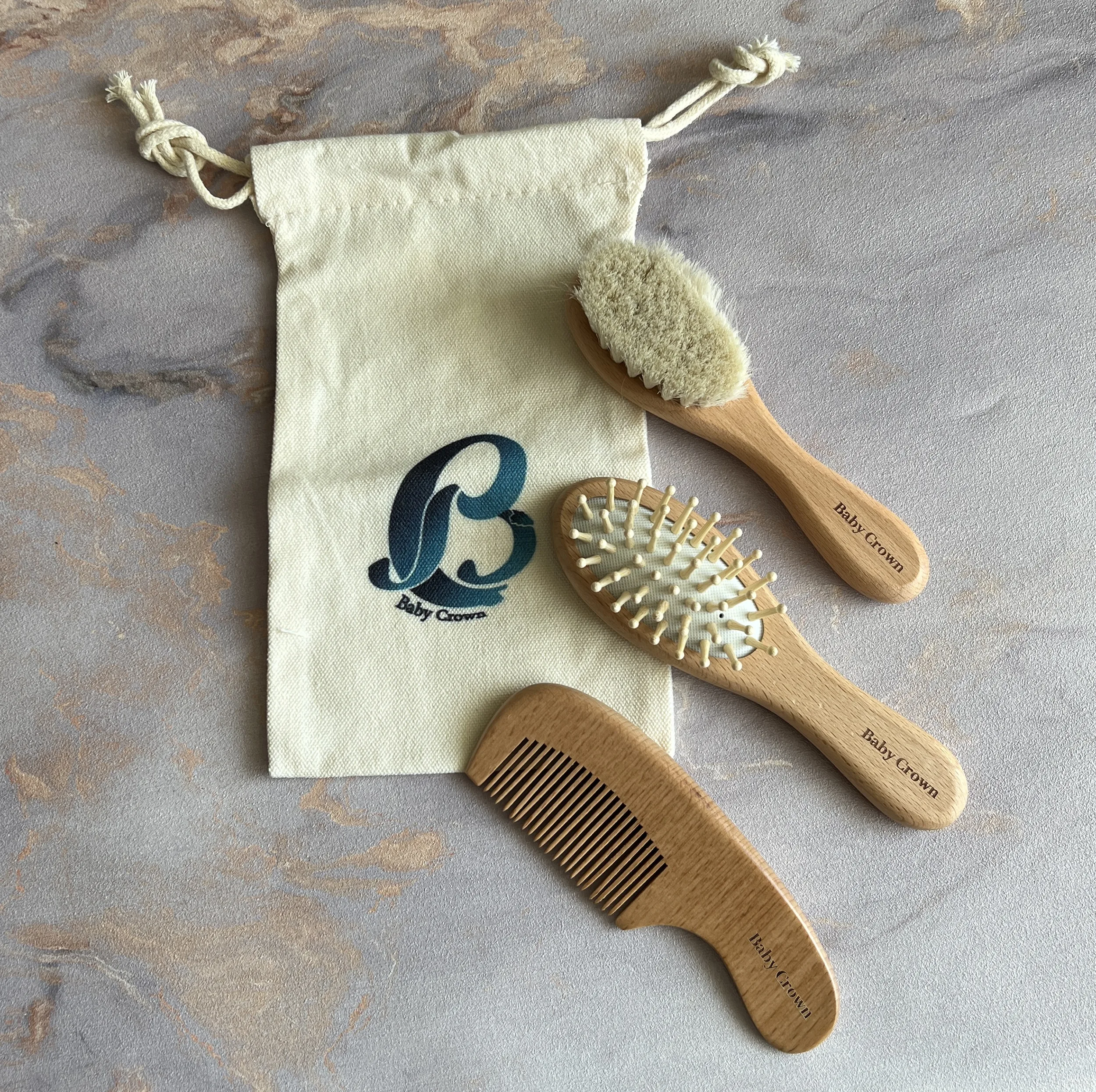 ست شانه و برس بیبی کرون مدل Premium wooden مجموعه 3 عددی