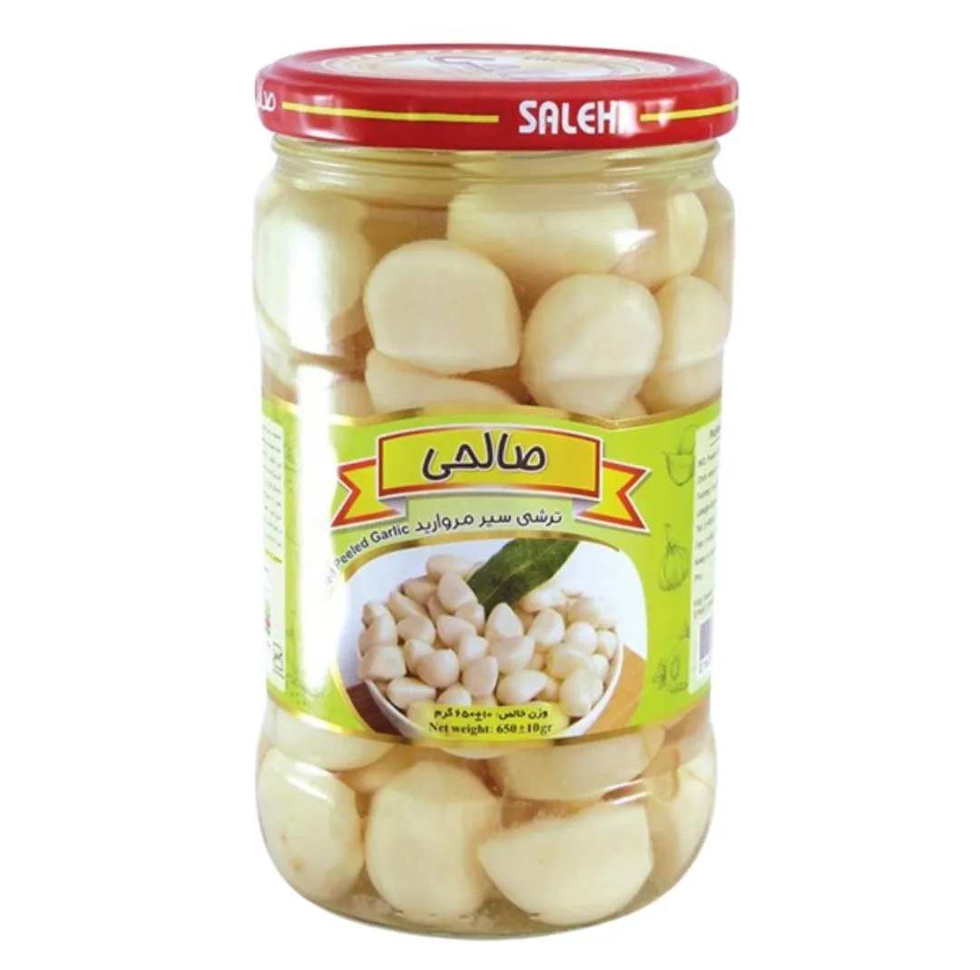 ترشی سیر مروارید پاستوریزه ممتاز صالحی - 650 گرم مجموعه 12 عددی
