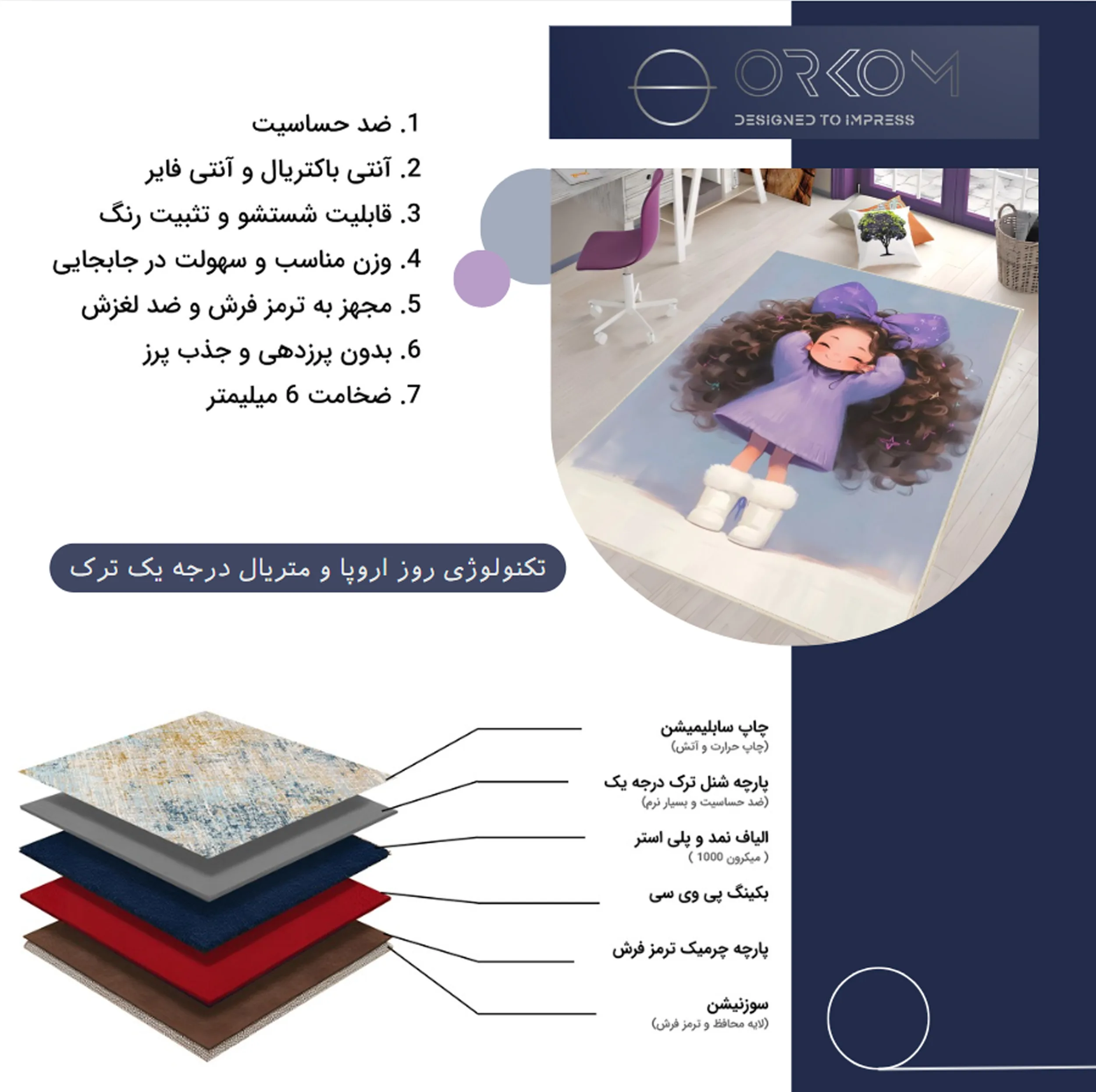 فرش ماشینی 1000 شانه زمینه طوسی حاشیه بنفش مدل اورکوم طرح اتاق کودک کد kids.9022.1