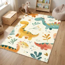 فرش ماشینی 1000 شانه زمینه کرم حاشیه کرم مدل اورکوم طرح اتاق کودک کد kids.9014.01