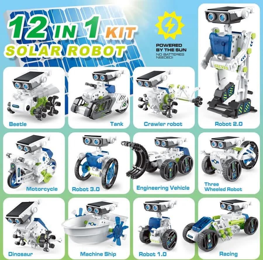 کیت ربات ساختنی ناب سل مدل سولار خورشیدی 12 کاره SOLAR ROBOT KIT 12IN1 با قابلیت حرکت و چرخش