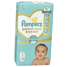 پوشک بچه پمپرز مدل premium care سایز ۳ بسته ۶۰ عددی