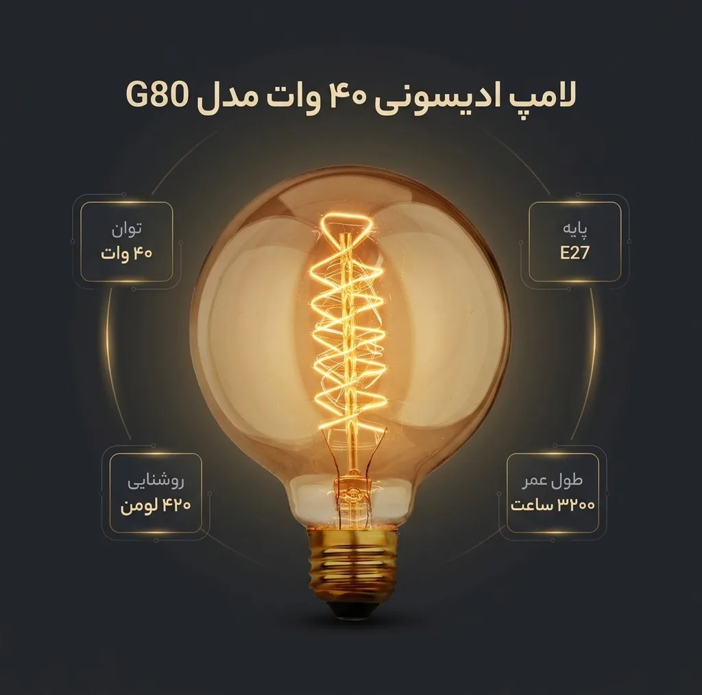 لامپ ادیسونی 40 وات مدل پیچی کد G80 پایه E27