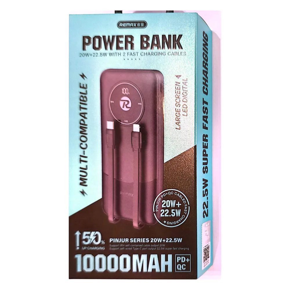 پاوربانک 22.5 وات ریمکس مدل RPP-37  ظرفیت 10000 میلی‌آمپرساعت