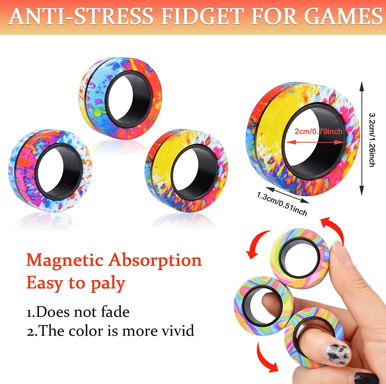 فیجت ضد استرس ریلایف مدل 200 Magnetic Ring طرح حلقه های مغناطیسی بسته ۳ عددی