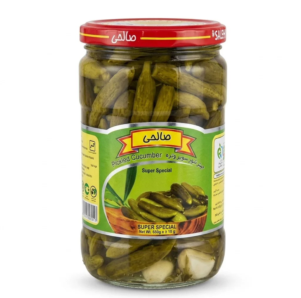 خیارشور ریز پاستوریزه سوپر ویژه صالحی - 650 گرم مجموعه 12 عددی