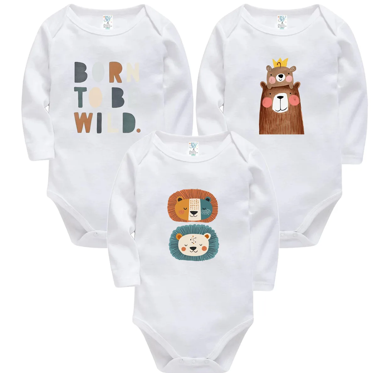 بادی آستین بلند نوزادی نیل کوک مدل Be Wild LSL مجموعه 3 عددی