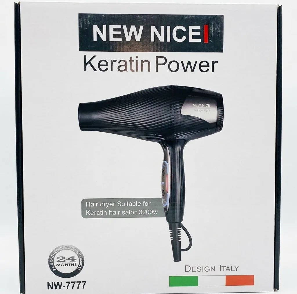 سشوار حرفهای نیو نایس مدل NW با موتور AC ایتالیایی 3200 وات، سه حالت دما و دو سرعت، مناسب براشینگ و حالتدهی حرفهای