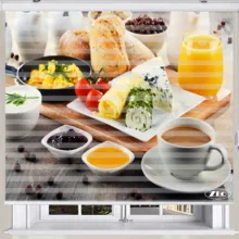 پرده زبرا زیو طرح صبحانه کد B14 سایز 200x150 سانتی متر