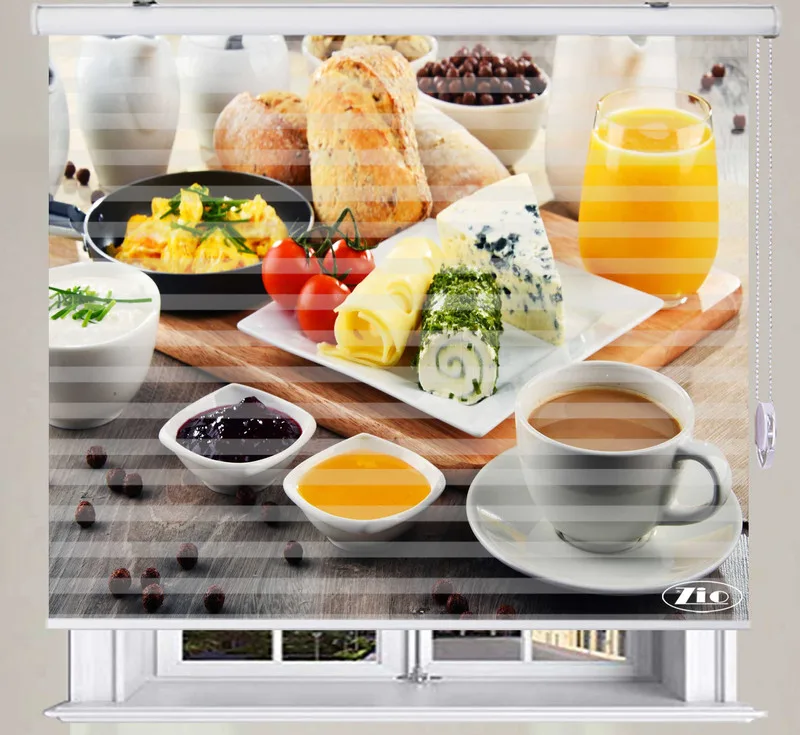 پرده زبرا زیو طرح صبحانه کد B14 سایز 200x150 سانتی متر