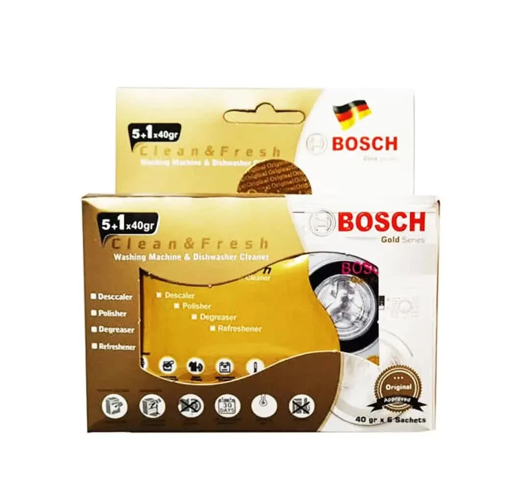 پودر جرم گیر ماشین ظرفشویی و لباسشویی طرح بوش مدل Gold بسته 6 عددی
