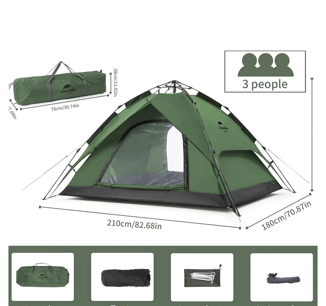 چادر اتوماتیک 3 نفره نیچرهایک مدل POP UP TENT کد NH21ZP008