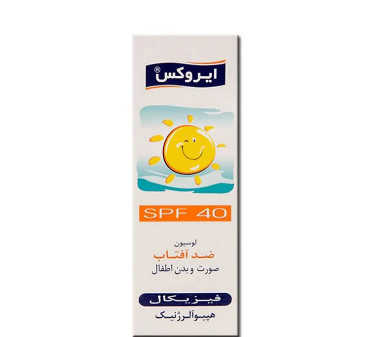 کرم ضد آفتاب فیزیکال کودکان ایروکس مدل هیپو آلرژنیک SPF 40 حجم 60 میلی لیتر