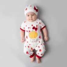 ست سرهمی و کلاه نوزادی دخترانه طرح گاو کد M268