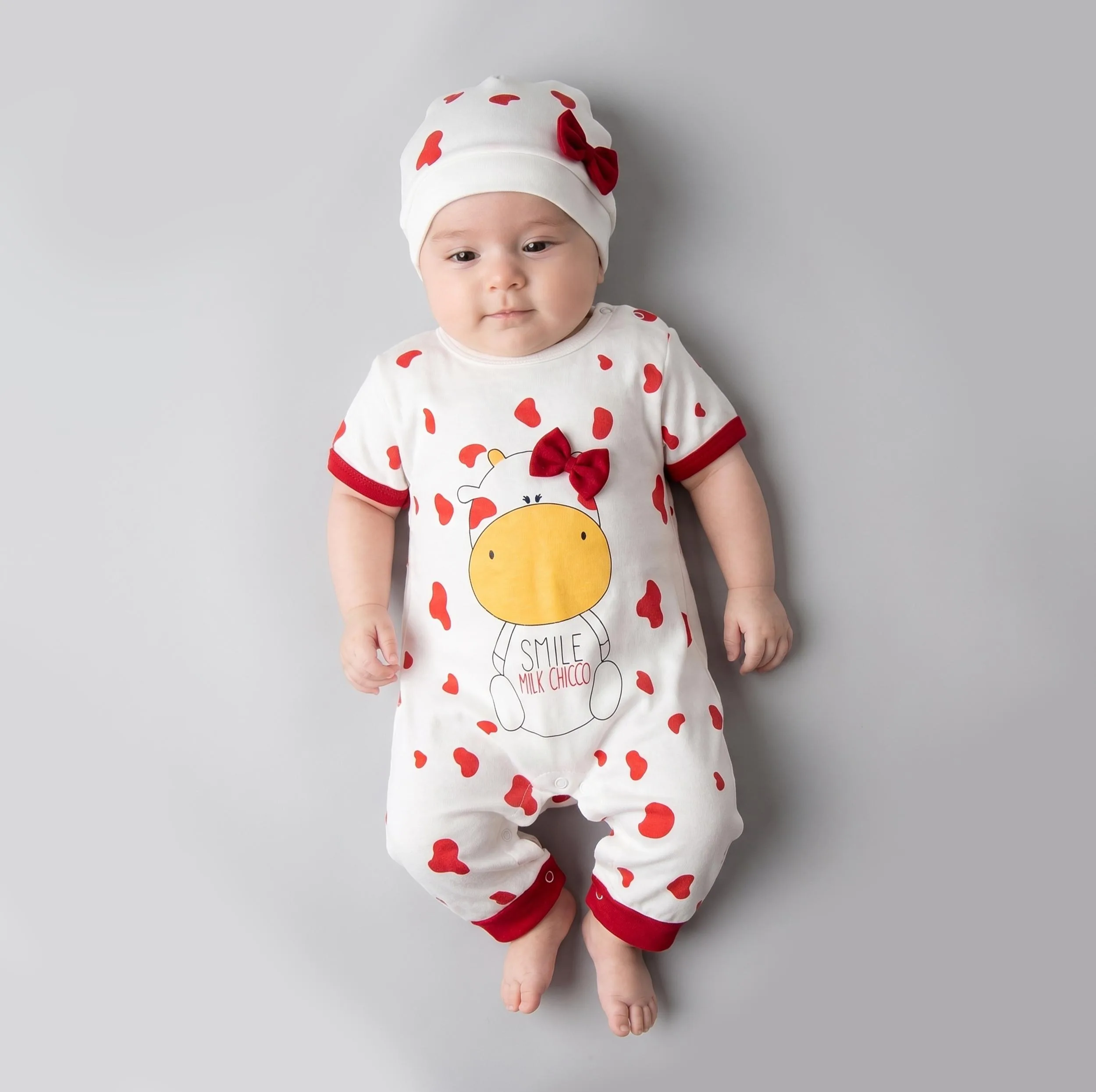 ست سرهمی و کلاه نوزادی دخترانه طرح گاو کد M268