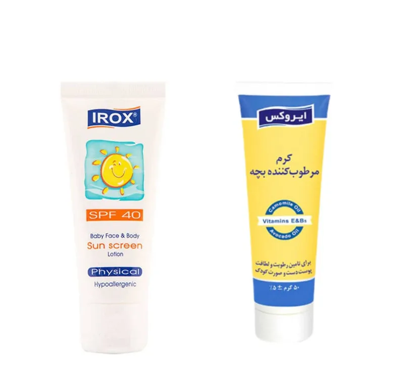 کرم مرطوب کننده کودک ایروکس مدل baby حجم 50 میلی لیتر به همراه کرم ضد آفتاب کودک ایروکس مدل baby حجم 50 میلی لیتر