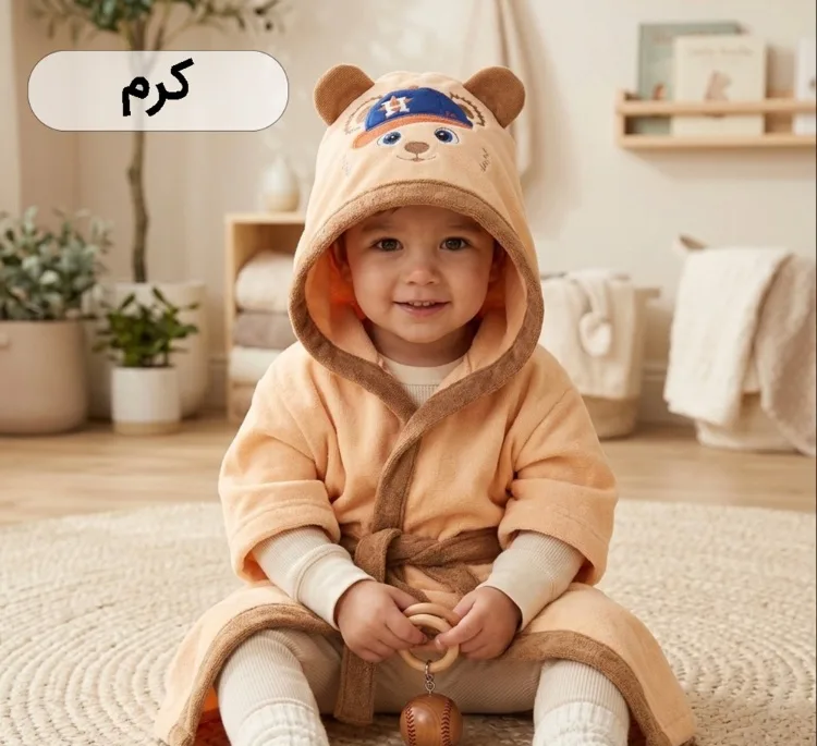 حوله پالتویی کودک مدل خرس مهربان سایز 70 سانتی متر