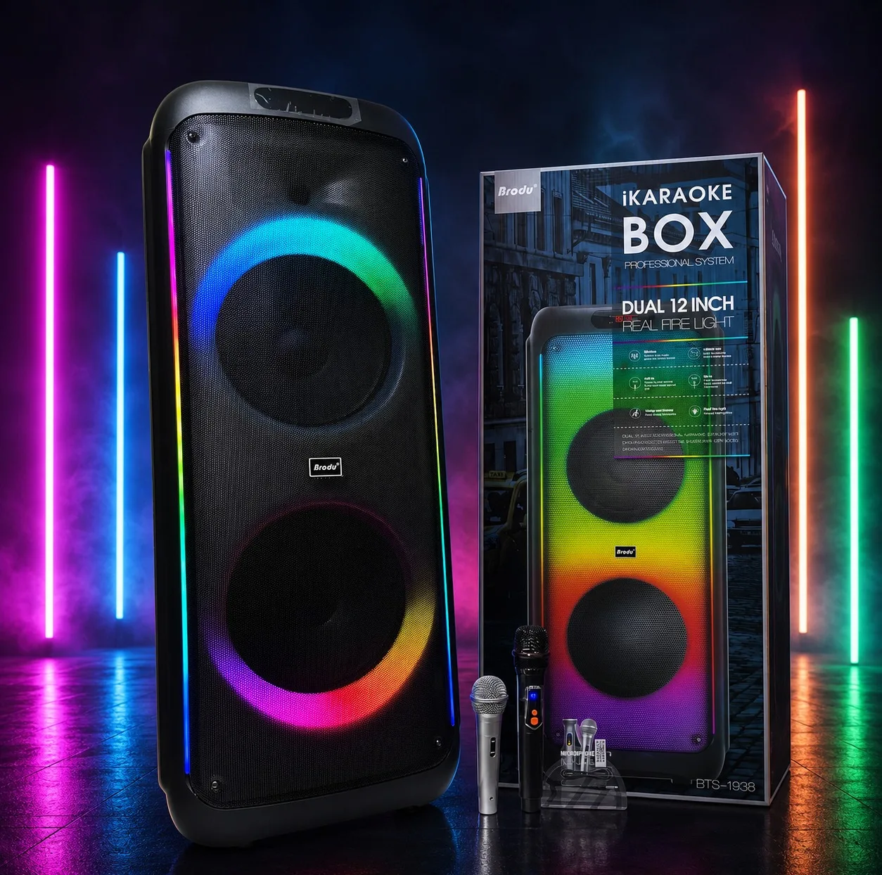اسپیکر بلوتوثی قابل حمل برودو مدل Karaoke Box dual 12inch