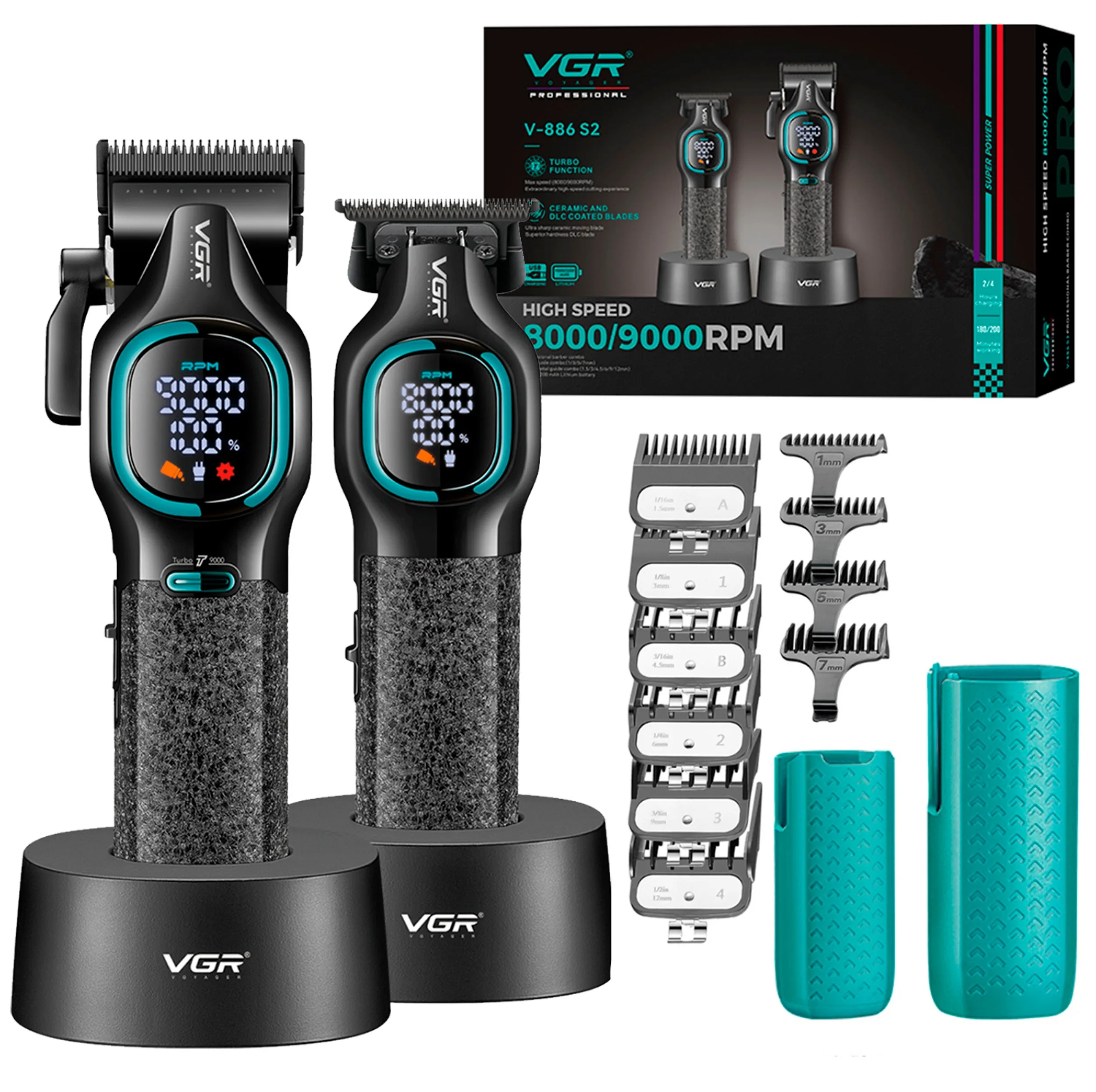 ماشین اصلاح موی سر و صورت شارژی وی جی ار مدل V-886 S2 مجموعه 2 عددی