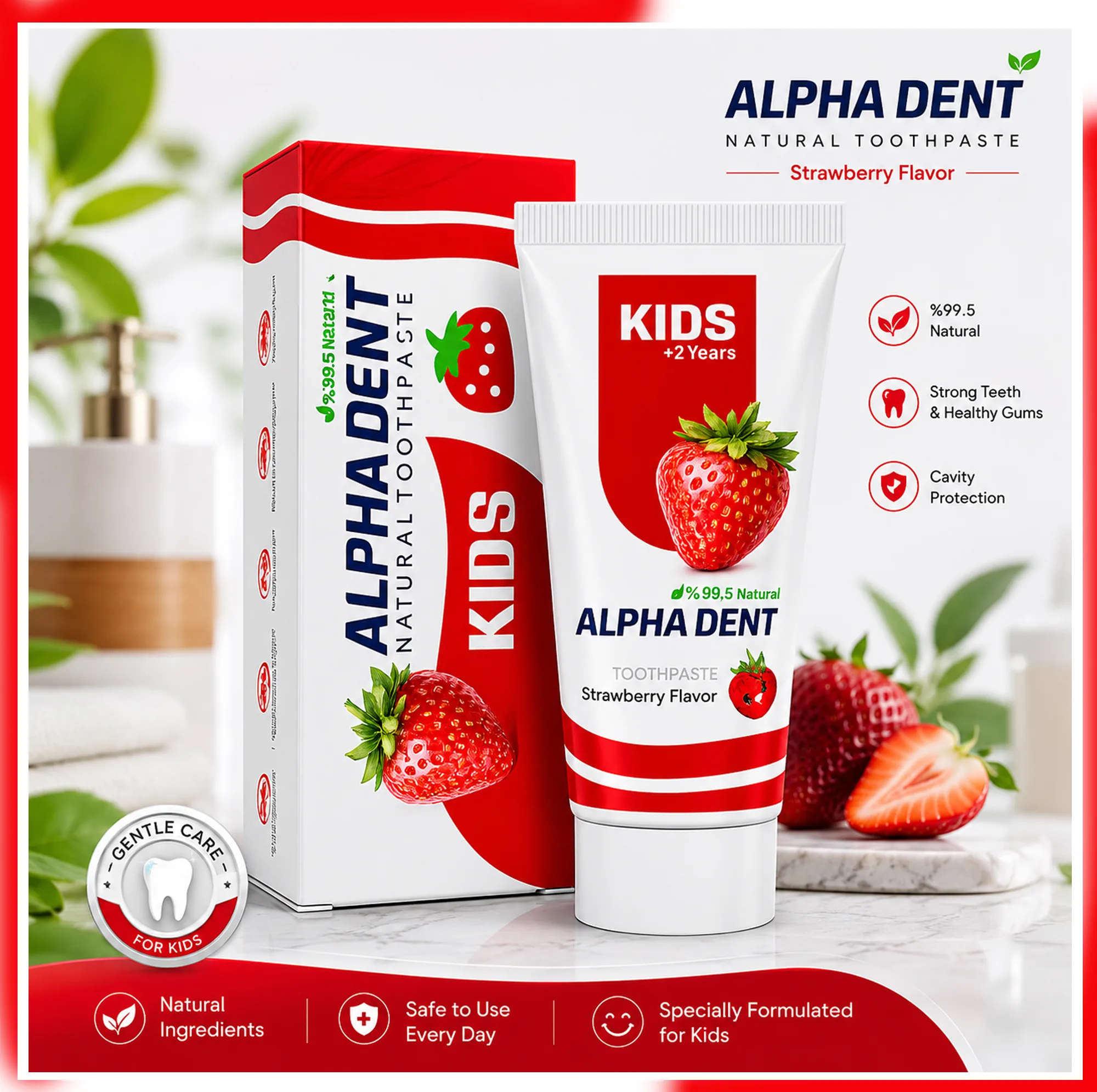 خمیردندان کودک آلفادنت مدل N-G-Strawberry حجم 50 میلی لیتر مجموعه 6 عددی