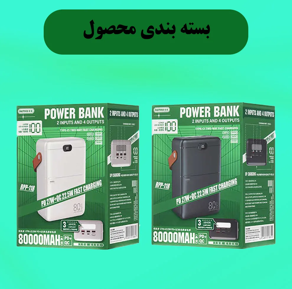 پاوربانک ریمکس مدل RPP-118 ظرفیت 80000 میلی آمپر ساعت