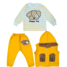 ست 3 تکه لباس نوزادی مدل Happy Dog کد Za3