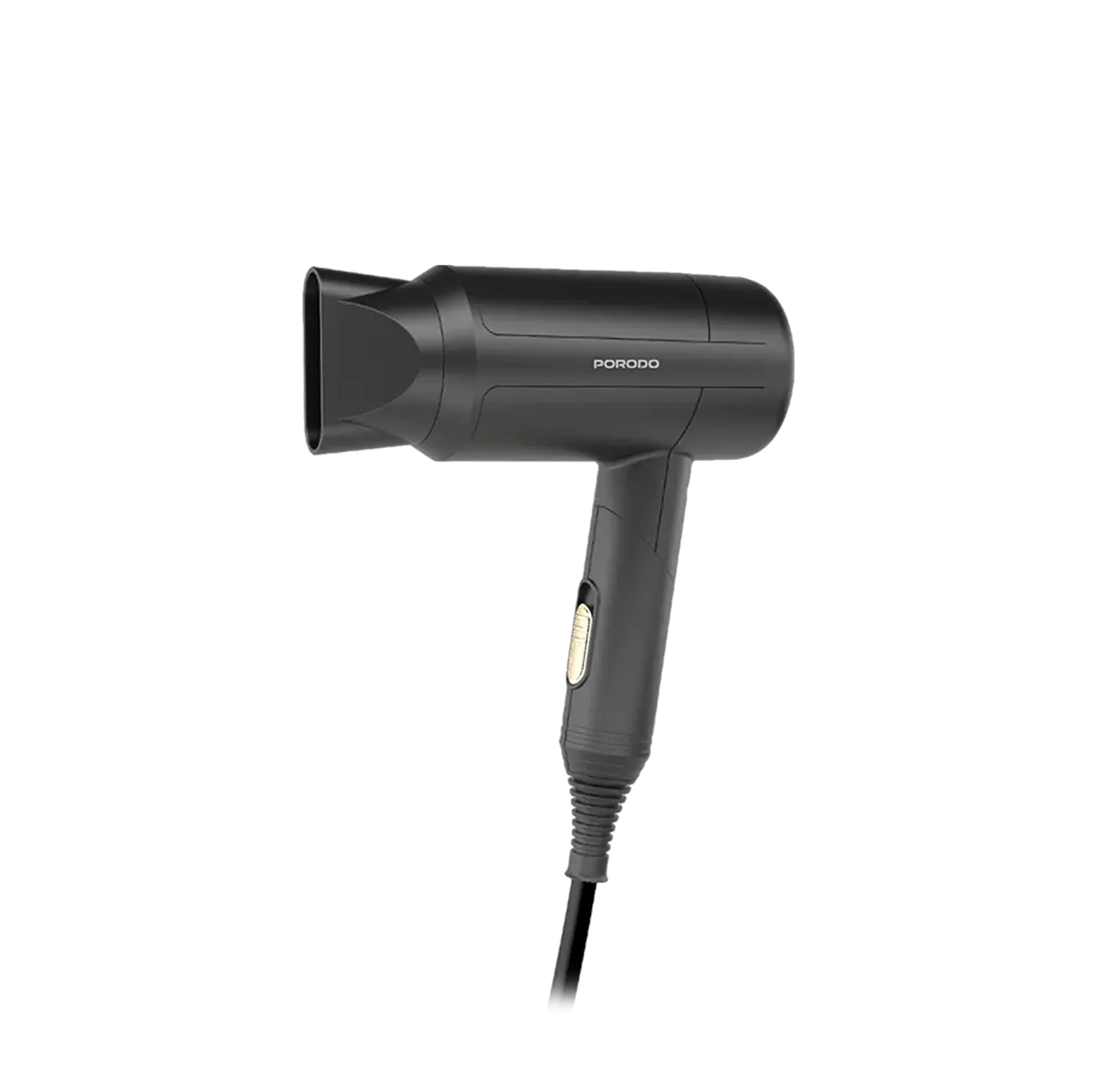 سشوار خانگی پرودو مدل PD-LFST071-BK با توان 1200 وات، تنظیمات دما و سرعت دو حالته، عملکرد یونیزاسیون، خشک‌کنندگی قوی، پخش یکنواخت گرما، کاهش وز مو، دسته تاشو و متمرکزکننده پهن