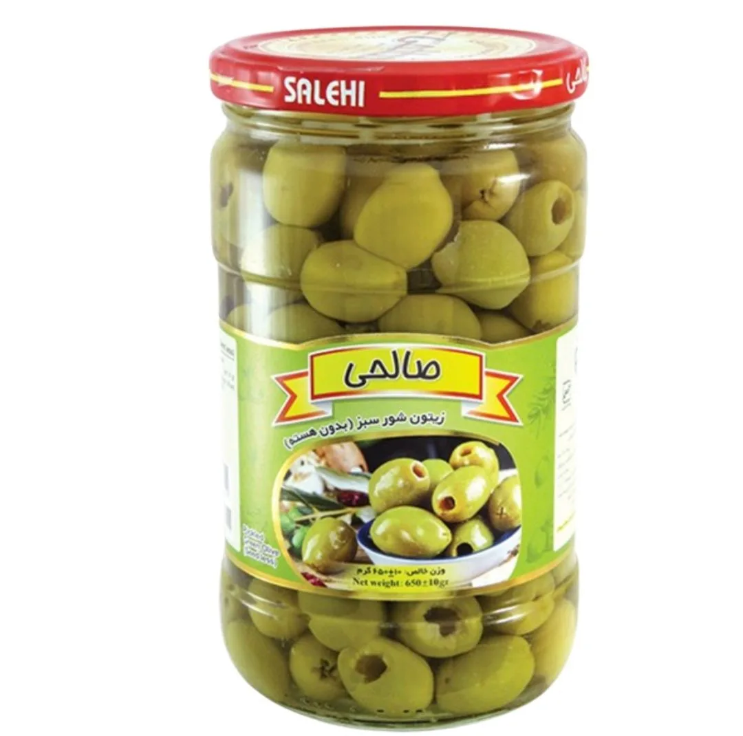 زیتون شور سبز ویژه بدون هسته صالحی وزن 650 گرم مجموعه 12عددی