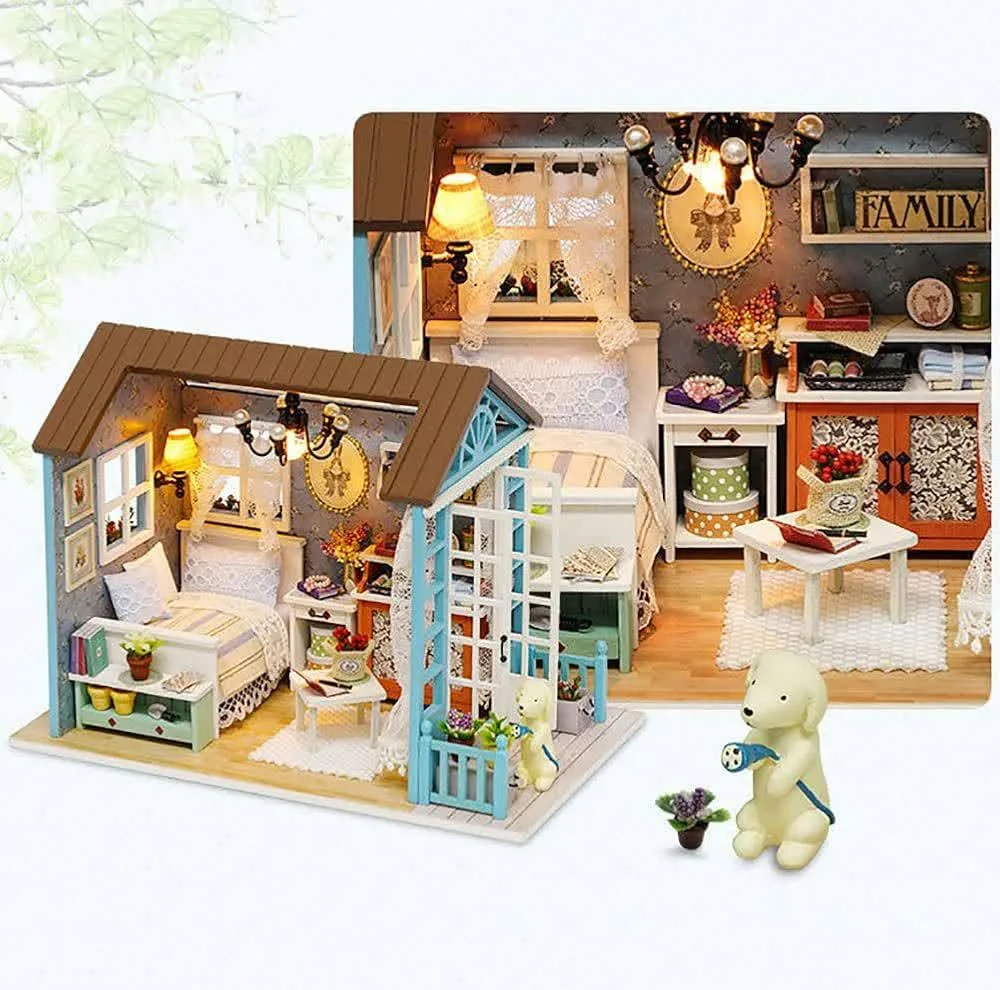 کیت ساختنی 500 تکه ناب سل مدل پازل خانه مینیاتوری چوبی چراغدار سه بعدی A-8007 کد FOREST TIMES CUTEROOM DIY HOUSE DO IT YOURSELF