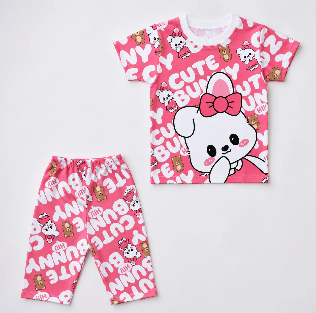 ست تیشرت آستین کوتاه و شلوارک راحتی دخترانه مدل CuteBunny18