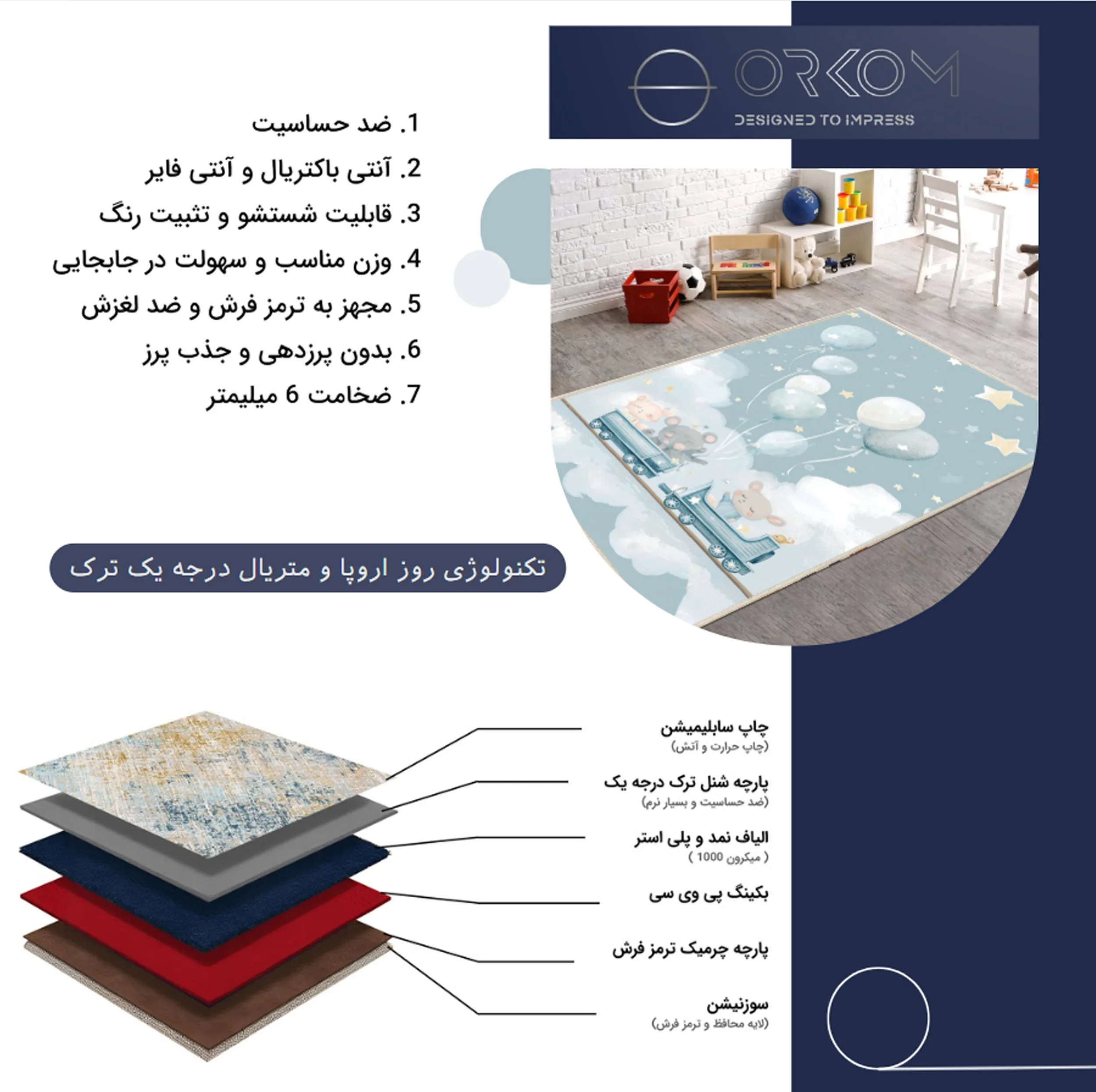 فرش ماشینی 1000 شانه زمینه طوسی حاشیه طوسی اورکوم مدل نانو چاپ بدون پرز طرح اتاق کودک کد kids.9020.01