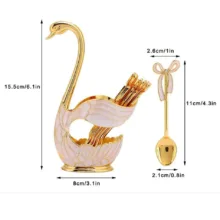 قاشق چای خوری مدل پاپیون پایه قو بسته 6 عددی به همراه جا قاشقی