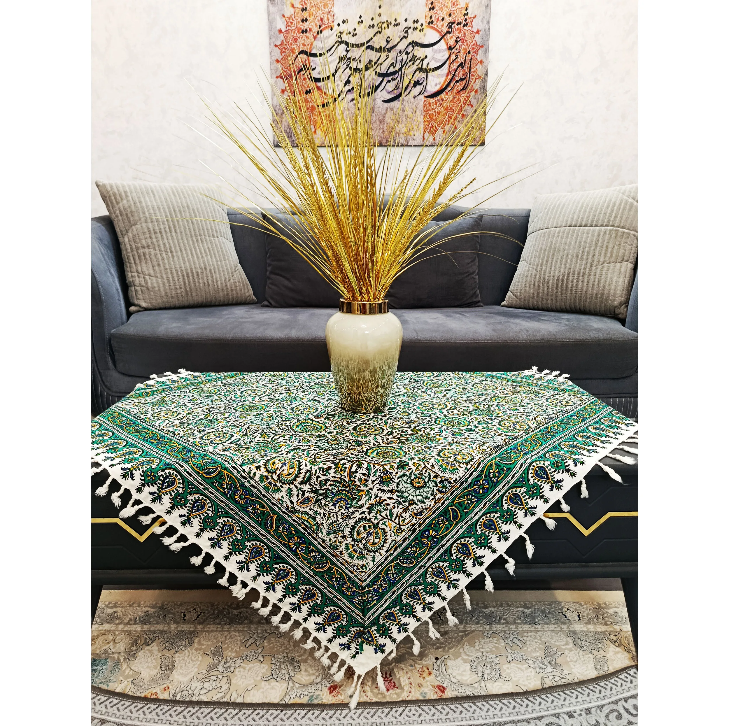 رومیزی قلمکار مدل گل اناری