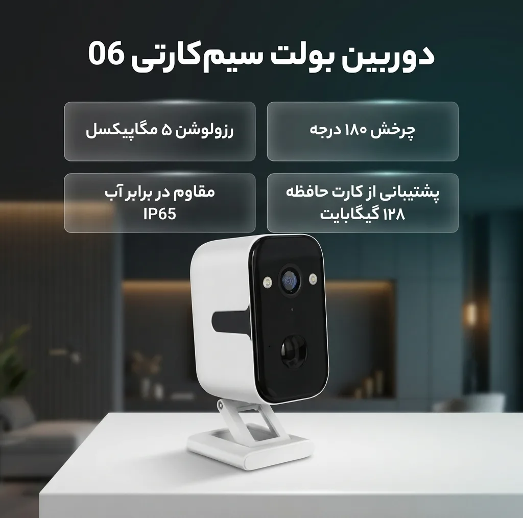 دوربین مداربسته تحت شبکه سیمکارتی مدل 06 باطری داخلی ۵ مگاپیکسل ضد اب